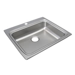 Just Manufacturing SLADA2225A653-J ADA Sink, Lustrous Satin, Rectangular Shape, 21 in L x 15-3/4 in W Bowl x 6-1/8 in D Bowl, 3 Faucet Holes, 6-1/2 in H x 22 in W x 25 in L, 304 Stainless Steel