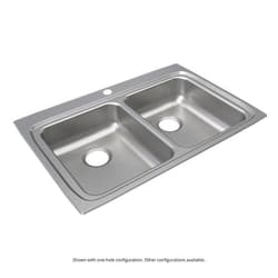 Just Manufacturing DLADA2233A553-J ADA Sink, Lustrous Satin, Rectangular Shape, 13-1/2 in Left/Right L x 16 in Left/Right W Bowl x 5-1/8 in Left/Right D Bowl, 3 Faucet Holes, 5-1/2 in H x 22 in W x 33 in L, 304 Stainless Steel