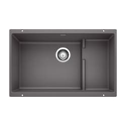 Blanco 519451 PRECIS™ CASCADE™ SILGRANIT® II Super Single Bowl Composite Sink, Cinder, Rectangle Shape, 27-1/2 in L x 15-3/4 in W x 7-7/8 in D Bowl, 28-3/4 in L x 18-1/8 in W, Granite