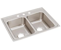 Just Manufacturing DL2128A3-J Sink, Lustrous Satin, Rectangular Shape, 11-1/2 in Left/Right L x 16 in Left/Right W Bowl x 7-1/2 in Left/Right D Bowl, 3 Faucet Holes, 7-5/8 in H x 22 in W x 29 in L, 304 Stainless Steel