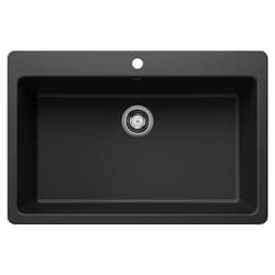 Blanco 443194 SILGRANIT Kitchen Sink, Rectangle Shape, 1 Faucet Holes, 33 in W x 22 in D, Granite, Coal Black, Import