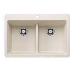 Blanco 443209 SILGRANIT Kitchen Sink, Rectangle Shape, 1 Faucet Holes, 33 in W x 22 in D, Granite, Soft White, Import