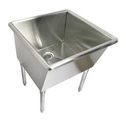 Just Manufacturing J127-35-J Laundry Tub Sink, Rectangular Shape, 33 in H x 27 in W x 27 in L, Wall Mounting, 304 Stainless Steel, Buffed Satin, Domestic