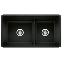 Blanco 442925 PRECIS™ 1-3/4 Low Divide Reverse Offset Bowl Kitchen Sink, Coal Black, Rectangular Shape, 17 in Left, 13 in Right L x 16 in W x 9-1/2 in D Bowl, 33 in L x 18 in W x 9.866 in H, SILGRANIT®