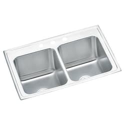 Just Manufacturing DLX2133A3-J Sink, Lustrous Satin, Rectangular Shape, 13-1/2 in Left/Right L x 16 in Left/Right W Bowl x 10 in Left/Right D Bowl, 3 Faucet Holes, 10-1/8 in H x 22 in W x 33 in L, 304 Stainless Steel