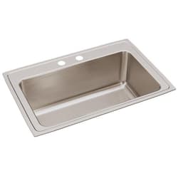 Just Manufacturing SLXD2233A2-J Sink, Lustrous Satin, Rectangular Shape, 28 in L x 16 in W Bowl x 11-1/2 in D Bowl, 2 Faucet Holes, 11-5/8 in H x 22 in W x 33 in L, 304 Stainless Steel