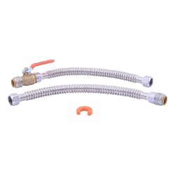 Sharkbite® UR24680 Max Brass Push Water Heater Connection Kit w/ (2) 3/4 in x 3/4 in FIP, 18 in Stainless Steel Corrugated SharkBite Max Water Heater Connectors & (1) Ball Valve