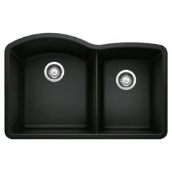 Blanco 442909 DIAMOND™ 1-3/4 Offset Bowl Kitchen Sink, Coal Black, Specialty Shape, 16.63 in Left, 12.5 in Right L x 18.88 in Left, 17 in Right W x 9-1/2 in Left, 8 in Right D Bowl, 32.07 in L x 20.92 in W x 9.866 in H, SILGRANIT®