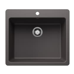 Blanco 443220 SILGRANIT Kitchen Sink, Rectangle Shape, 1 Faucet Holes, 25 in W x 22 in D, Granite, Cinder, Import