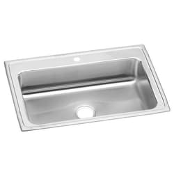 Just Manufacturing SL2233A1-J Sink, Lustrous Satin, Rectangular Shape, 28 in L x 16 in W Bowl x 7-1/2 in D Bowl, 1 Faucet Holes, 7-5/8 in H x 22 in W x 33 in L, 304 Stainless Steel