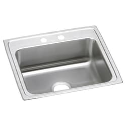 Just Manufacturing SL1921A2-J Sink, Lustrous Satin, Rectangular Shape, 18 in L x 14 in W Bowl x 7-1/2 in D Bowl, 2 Faucet Holes, 7-5/8 in H x 19-1/2 in W x 22 in L, 304 Stainless Steel