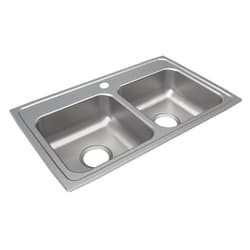 Just Manufacturing DLADA1829A553-J ADA Sink, Lustrous Satin, Rectangular Shape, 12 in Left/Right L x 12 in Left/Right W Bowl x 5-3/8 in Left/Right D Bowl, 3 Faucet Holes, 5-1/2 in H x 18 in W x 29 in L, 304 Stainless Steel