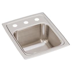 Just Manufacturing SL1613A3-J Sink, Lustrous Satin, Rectangular Shape, 10 in L x 10 in W Bowl x 7-1/2 in D Bowl, 3 Faucet Holes, 7-5/8 in H x 16 in W x 13 in L, 304 Stainless Steel