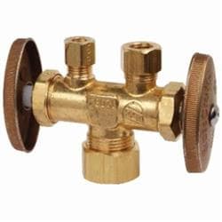 BrassCraft® CR1900DVSX R Dual Outlet/Dual?Shut?Off Straight Stop, 1/2 x 3/8 x 1/4 in Nominal