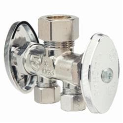 BrassCraft® CR1901DVSX C Dual Outlet/Dual?Shut?Off Straight Stop, 1/2 x 3/8 x 3/8 in Nominal