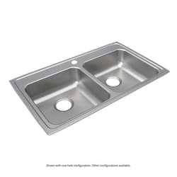 Just Manufacturing DLADA1933A551-J ADA Sink, Lustrous Satin, Rectangular Shape, 14 in Left/Right L x 14 in Left/Right W Bowl x 5-3/8 in Left/Right D Bowl, 1 Faucet Holes, 5-1/2 in H x 19-1/2 in W x 33 in L, 304 Stainless Steel