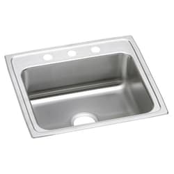 Just Manufacturing SL1921A3-J Sink, Lustrous Satin, Rectangular Shape, 18 in L x 14 in W Bowl x 7-1/2 in D Bowl, 3 Faucet Holes, 7-5/8 in H x 19-1/2 in W x 22 in L, 304 Stainless Steel