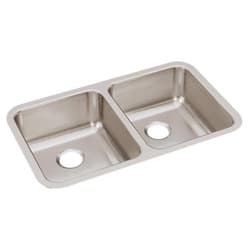 Just Manufacturing UD1832A-J Sink, Lustrous Satin, Rectangular Shape, 13-1/2 in Left/Right L x 16 in Left/Right W Bowl x 7-7/8 in Left/Right D Bowl, 7-7/8 in H x 18-1/2 in W x 30-3/4 in L, 304 Stainless Steel