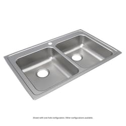 Just Manufacturing DLADA2133A654-J ADA Sink, Lustrous Satin, Rectangular Shape, 13-1/2 in Left/Right L x 16 in Left/Right W Bowl x 6-3/8 in Left/Right D Bowl, 4 Faucet Holes, 6-1/2 in H x 21-1/4 in W x 33 in L, 304 Stainless Steel
