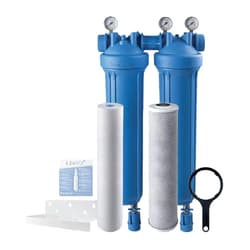 Atlas Filtri® ZC1802646 DP BIG Duo 20 in 5 Micron Sediment Cartridge with ScaleArmor™ and CTO Cartridge, 1 in NPT, 3 Gauges & 2 Drain Kits Brass Inserts