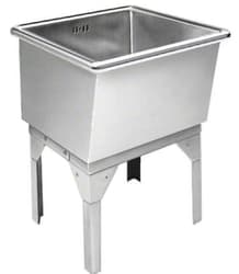 Just Manufacturing J127JHL-35-J Integra Drain Laundry Tub Sink, Rectangular Shape, 33 in H x 27 in W x 27 in L, Wall Mounting, 304 Stainless Steel, Buffed Satin, Domestic