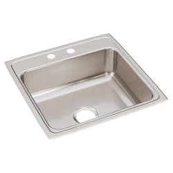 Just Manufacturing SL2222A2-J Sink, Lustrous Satin, Rectangular Shape, 19 in L x 16 in W Bowl x 7-1/2 in D Bowl, 2 Faucet Holes, 7-5/8 in H x 22 in W x 22 in L, 304 Stainless Steel